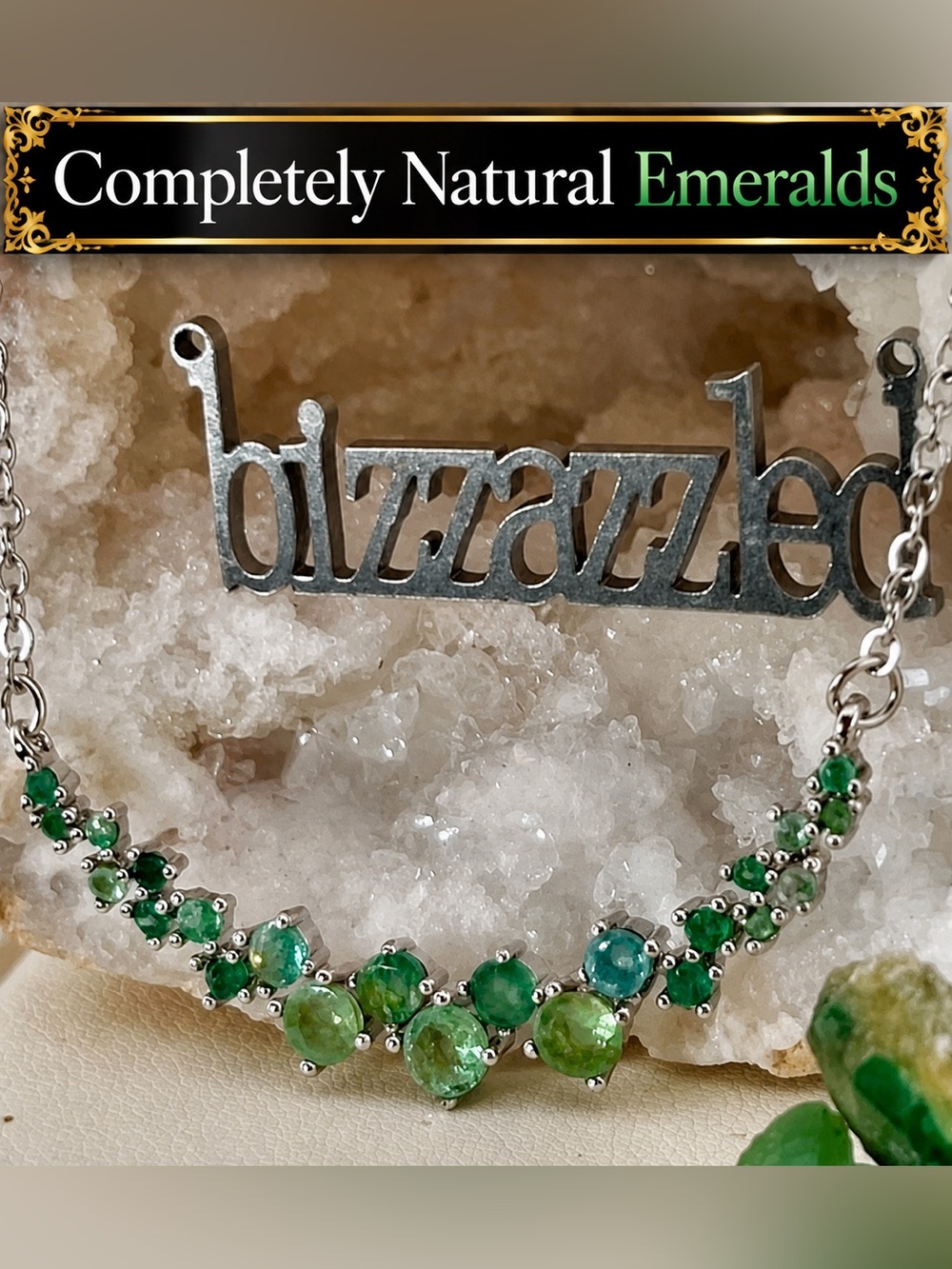 Emerald stationary necklace  Silver .925. Blue un-heated 18"